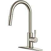 FORIOUS Kitchen Faucet with Pull Down Sprayer, Brushed Nickel High Arc Modern Classic Sink Faucet Stainless Steel with Deck Plate Fit for 1 or 3 Hole for Pot Filler Bar Farmhouse Laundry Rv