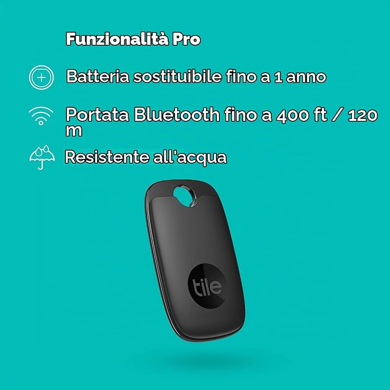 Pro (2022) Bluetooth Trova oggetti, 1 Pezzo, Portata di rilevamento 120 m, compatibile con Alexa e Google Smart Home, iOS e Android, Trova chiavi, telecomandi e altro, nero