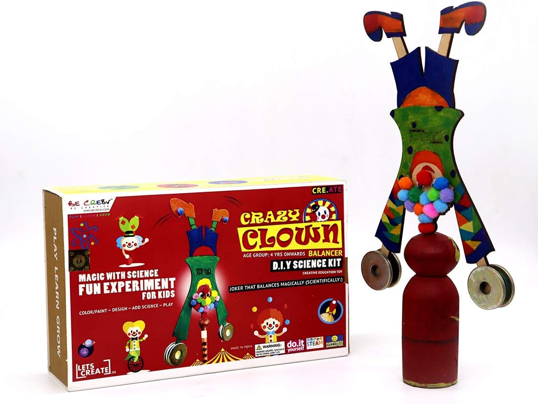 Be Cre8v STEM Based Crazy Balancing Clown | Coloring |Educational | Learning | Science DIY Activity Toy for Boys & Girls Over 4 Years