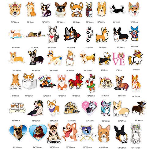 HOTART 50 Packs Corgis Stickers, Cute Dogs Stickers for Laptops,Hydro Flask,Water Bottle,Skateboard, Phone,Guitar, Suitcase-Car Sticker and Decals for Adults, Teens, Girls
