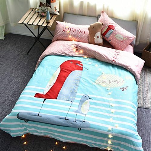 Bedding for Children 100% Cotton 4-Piece Bedding Set Cartoon Style Bedding Set Birds Print Duvet Cover &amp; Bed Sheet &amp; Pillowcases without Comforter (Queen,#2)