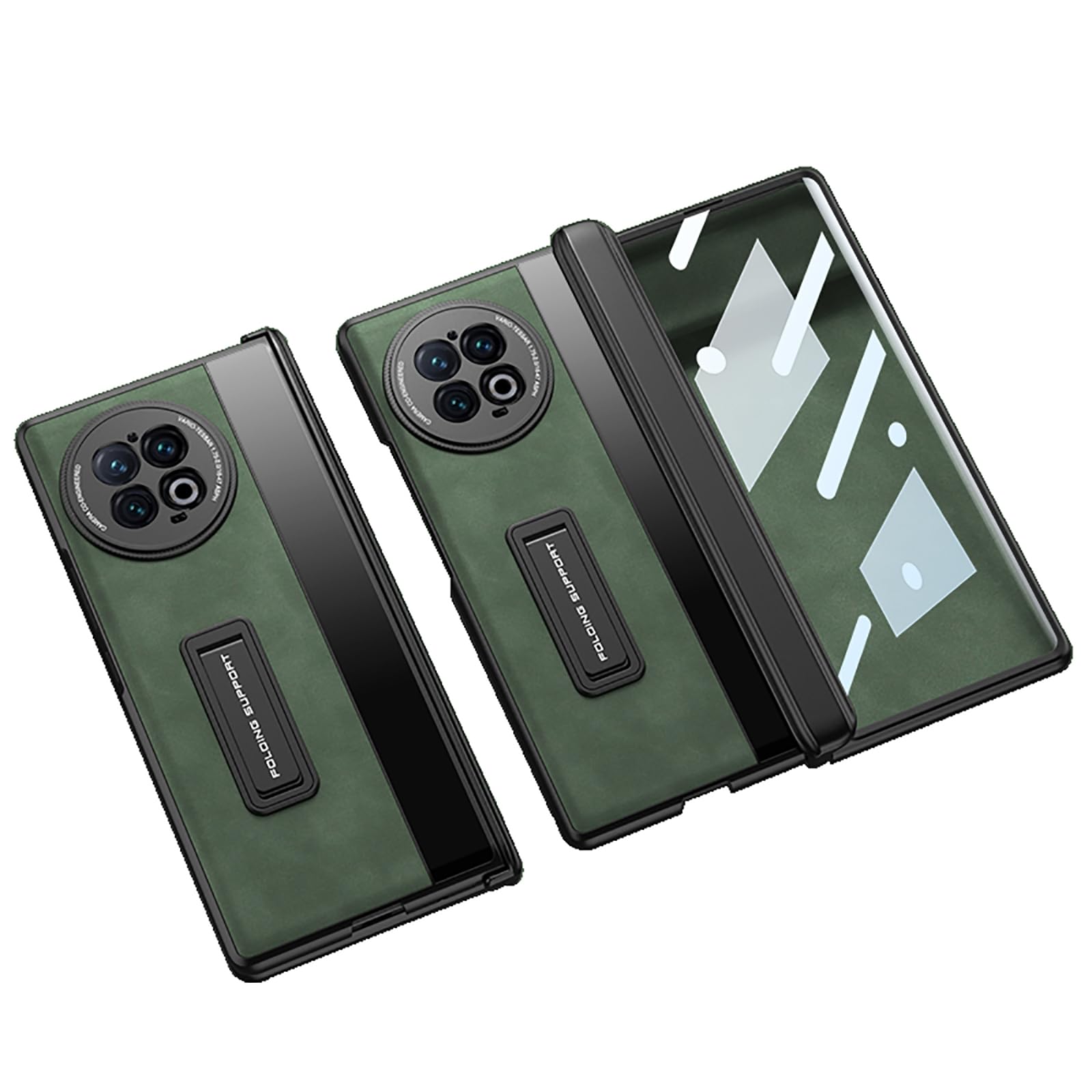 COQUE Holster for vivo X Fold 2 Leather Case with Screen Film,Magnetic Folding Hinge All Inclusive,Folding Phone Case for vivo X Fold 2-Green