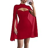 IQLWI Women's Sequin Cloak Sleeve Dress Mock Neck Cocktail Long Flowy Sleeves for Going Out Fromal Prom Party
