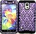 Wireless Fones TM Samsung Galaxy S5 Case Dual Layer Hybrid Impact Resistant Protective Case Purple Victorian Damask Flower on Over Black Skin