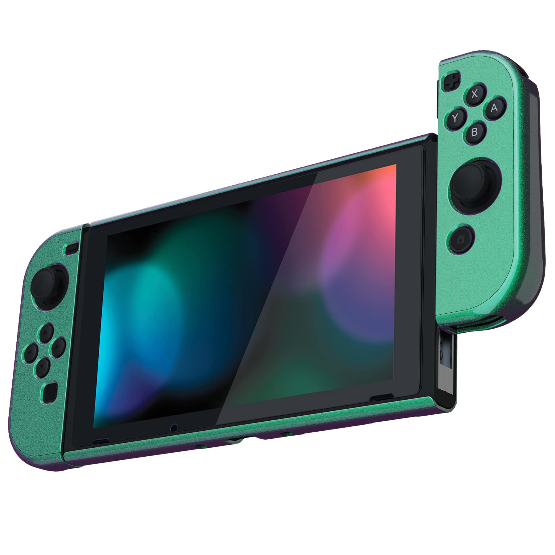 playvital UPGRADED Glossy Dockable Case Grip Cover for Nintendo Switch, Ergonomic Protective Case for Nintendo Switch, Separable Protector Hard Shell for Joycon - Chameleon Green Purple