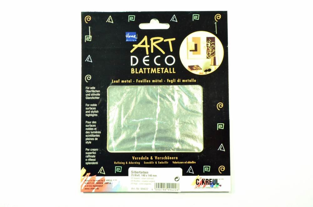KREUL 99422 – Metal Sheet, Silver, 25 Sheets Each Approx. 14 x 14 cm, for Finishing Wood, Paper, Canvas, Cardboard, Styrofoam, Plastic, Wax, Ceramic, Porcelain and Much More