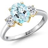Gem Stone King 10K 2 Tone Gold Sky Blue Topaz and White Topaz Engagement Ring For Women | 2.66 Cttw | Oval 9X7MM | Gemstone November Birthstone