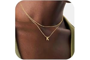 IEFWELL Dainty Initial Necklaces for Women Girls - 14K Gold White Gold Plated Letter A-Z Necklace Simple Choker Chain Necklaces, Layered Gold Jewelry for Women Teen Girls Gifts