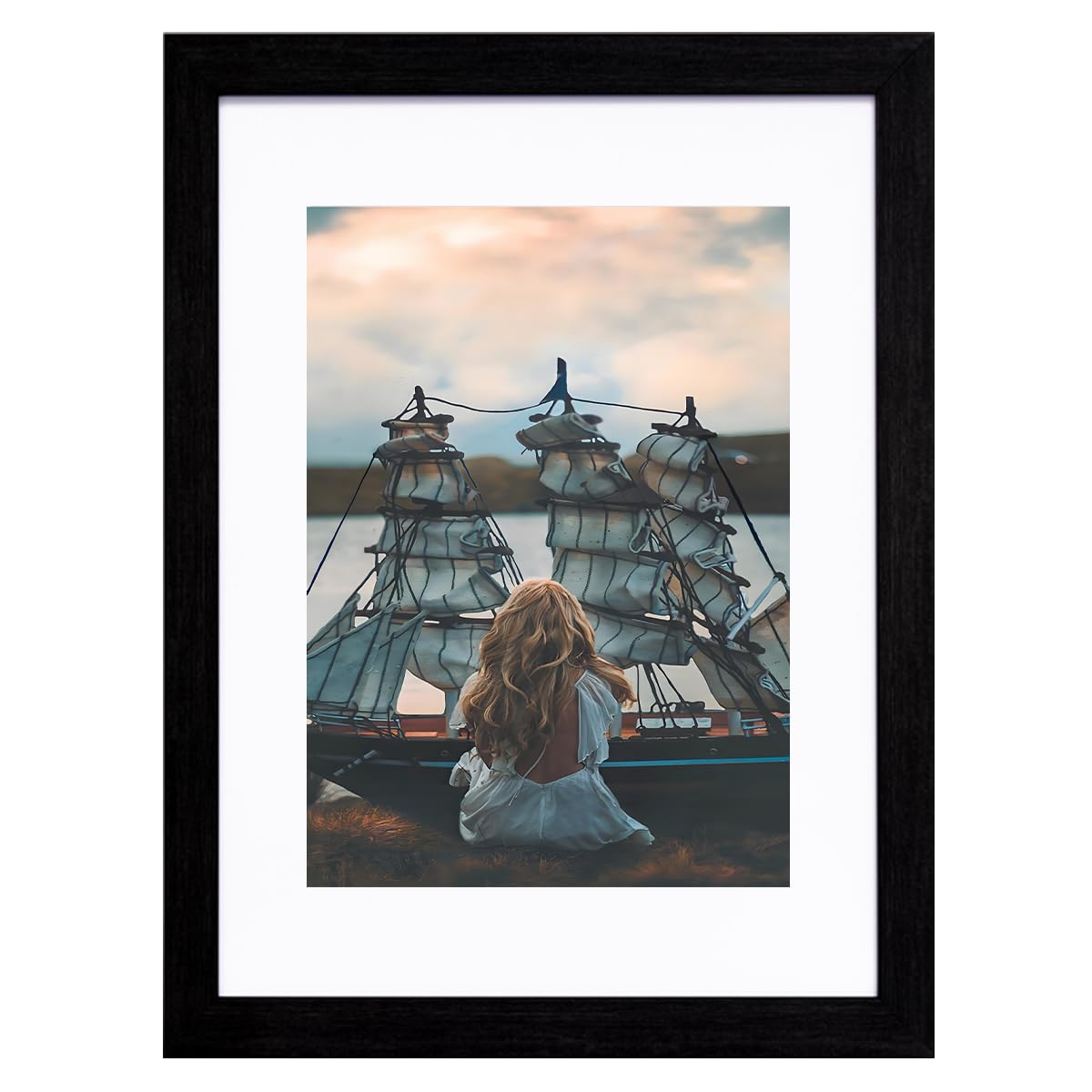 A5 Photo Frame Gallery Picture frame with A6 mat,Freestanding and Wall Mountable,Black