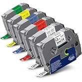 6-Pack Compatible for Brother Label Maker Tape 12mm 0.47" Multi Color | P Touch Tze Tz 12mm 0.47" Laminated Colored Tape Tze 231 131 431 531 631 731 1/2" Inch for PT-D220 PT-D210 PT1750 PTD400