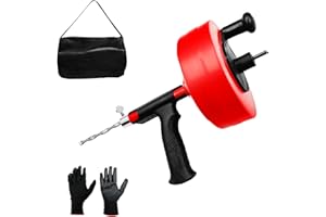 YOPMB Drain Auger, 25 FT Plumbing Snake Clog Remover, Drain Snake with Drill Attachment, Heavy Duty Steel Drum Sink Snake Drain, Manual or Powered Use for Kitchen, Sink and Shower, w/Gloves and Storage Bag