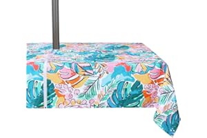 EHouseHome Outdoor and Indoor 60x84 inch Tablecloth with Umbrella Hole and Zipper, Waterproof Zippered Patio Table Cloths, Spring/Summer Table Covers for Backyard Circular Table/BBQs/Picnic