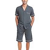 COLORFULLEAF Men's 100% Cotton Short Sleeve Pajama Sets Button Down Notched Collar Sleepwear Soft Lounge Pjs with Pockets