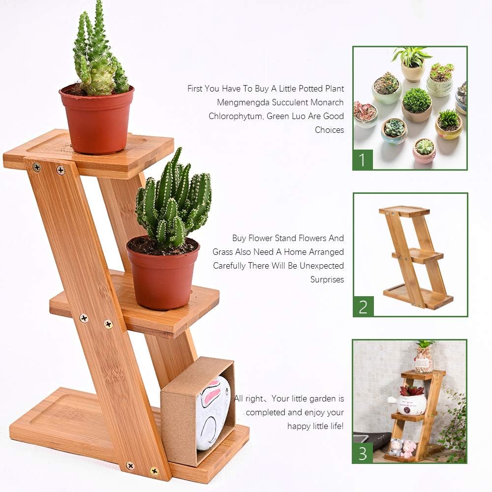 XQK Bamboo 3 Tier Potted Plant Stand, Multi-Layer Balcony Flower Shelf Indoor Outdoor Planter Display Shelving - Pot Not Included - Image 4