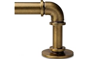 WORLD RODS Aged Brass Industrial Curtain Rod for Windows 18 to 88 Inches,1 Inch Adjustable Drapery Pole,Heavy Duty Outdoor/In