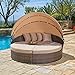 SUNCROWN Outdoor Patio Round Daybed with Retractable Canopy, Brown Wicker Furniture Clamshell Sectional Seating with Washable Cushions, Backyard, Porch, Pool primary