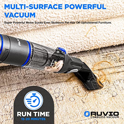 Ruvio PRO Cordless Hand Vacuum 17” Portable Vacuum Cleaner for Home and Car Use, Rechargeable