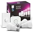 Philips Hue Smart Light Starter Kit - Includes (1) Bridge, (1) Smart Button and (3) Smart 75W A19 LED Bulbs - White and Color Ambiance - 1100LM - E26 - Control with Hue App or Voice Assistant