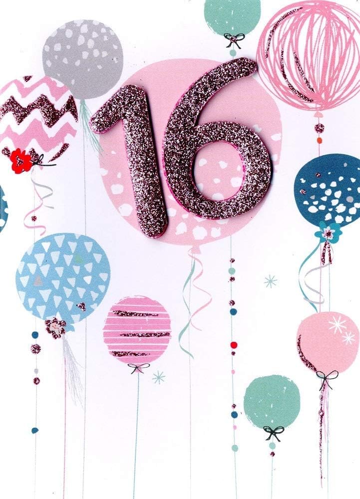 Second Nature Girls 16th Birthday Balloons Greeting Card Inspired Range Cards HMT057, 12cm x 17cm