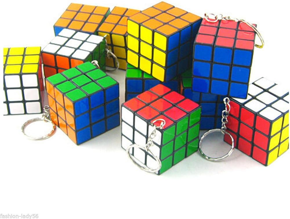 12pc Mini Keychain 3*3*3 Rubik Rubix Cube Puzzle Magic Game Toy 12pc Party Favor Pack Dozen