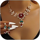 ULLKEL Wedding Jewelry Sets for Women: Trendy Wedding Guest Dress Crystal Flower Necklace Earrings Set Sparkly Prom Formal Dresses for Women Wedding Guest