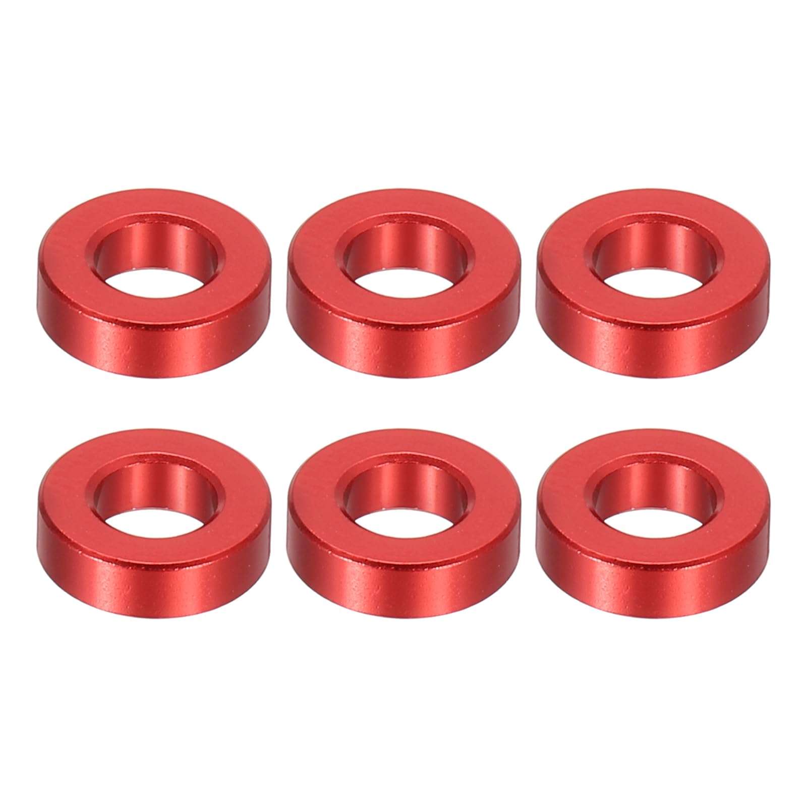 PATIKIL M5 Aluminum Spacers, 6 Pcs Metal Spacers Aluminum 5.2mm ID x 10mm OD x 3mm L Aluminum Spacer Screw Standoff Round for 1/5" or M5 Screw Bolts,Red