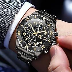 OLEVS Black Watches for Men Chronograph Luxury