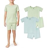 SuperSoft Short Sleeve Toddler Pjs Set, 4-Piece Bamboo Viscose Unisex Sleepwear, Baby Boys Girls Sung Fit Summer Clothes