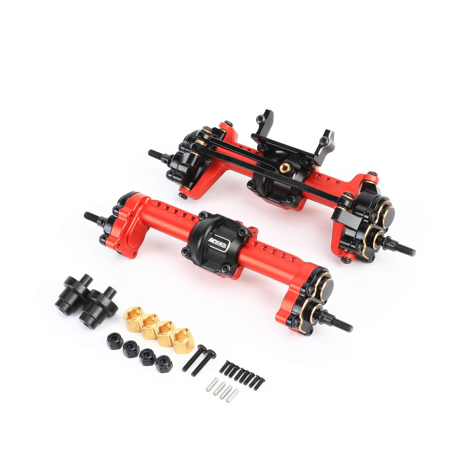 Photo 1 of RCAWD Full Metal Front Rear Differential Locker Portal Axles Assemblies for FMS 1/18 FCX18 1/24 FCX24 Portal Axle Upgrade Parts(Red)
