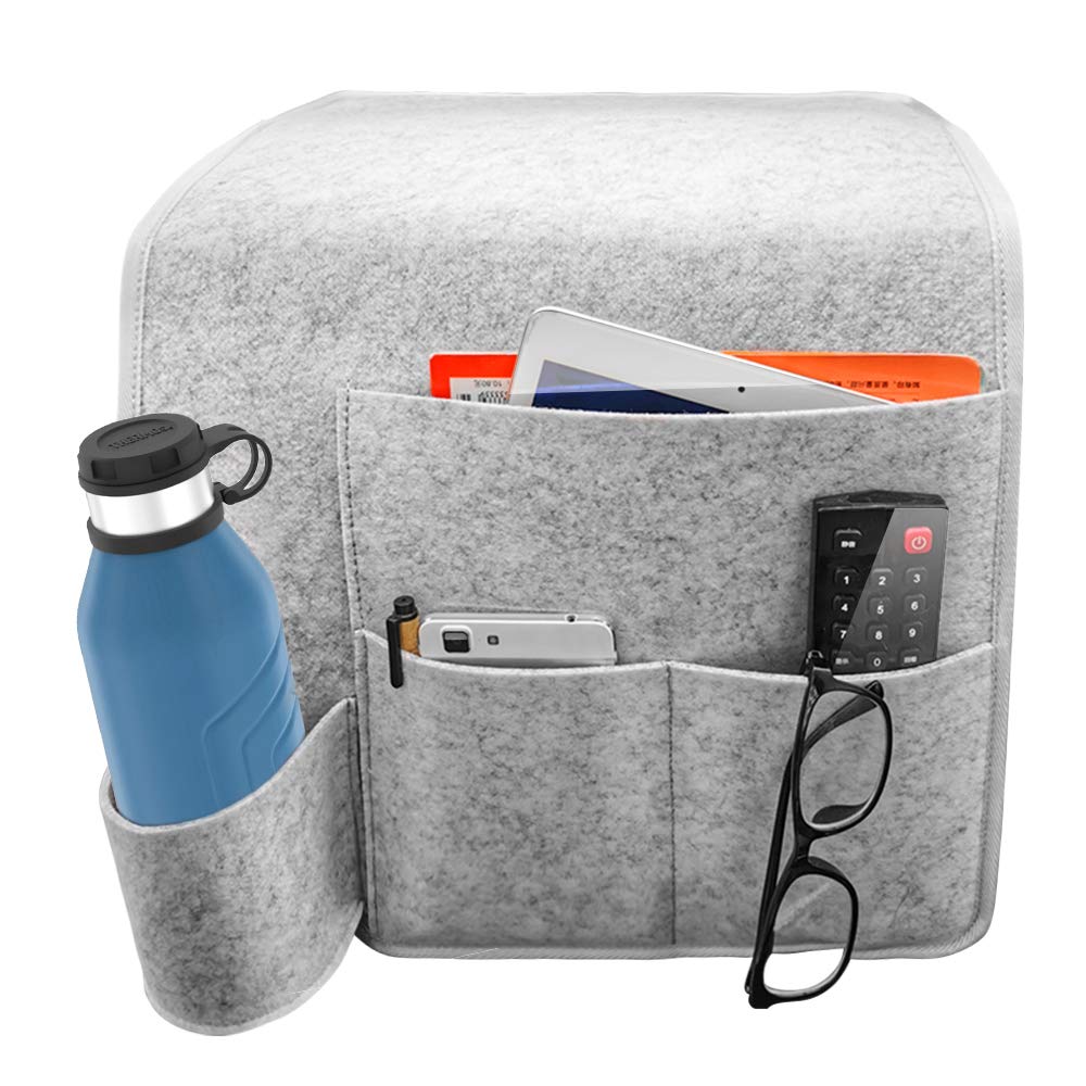 Tyuodna Hanging Bedside Storage Bag, Sofa Organiser Caddy, Felt Hanging Organizer Bag, Anti-Slip with Water Bottle Holder, for Home Bed Rails, Sofa, Bunk Beds (Grey)