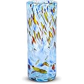 9.45" Tall Aqua Vase Hand Blown Glass Vase Green, Modern Aqua Home Centerpieces Wide Mouth Vases for Bud&Flower Decor - Ideal Living Room, Kitchen, Wedding, Dining Table, Office Center Table