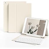 SQQSOOZ for iPad 9th Generation Case with Keyboard 10.2 Inch, Cream White | Detachable Wireless Bluetooth Keyboard Stand Case with Left Side Pencil Holder for iPad 10.2'' 9th/8th/7th Gen 2021/2020/2019