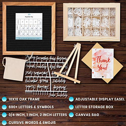 Felt Letter Board 10x10 (Black) | +690 PRE-Cut Letters +Cursive +Stand +Upgraded Wooden Sorting Tray! Letters Board, Letter Boards, letterboard, Word Board, Message Board, Letter Sign, Changeable