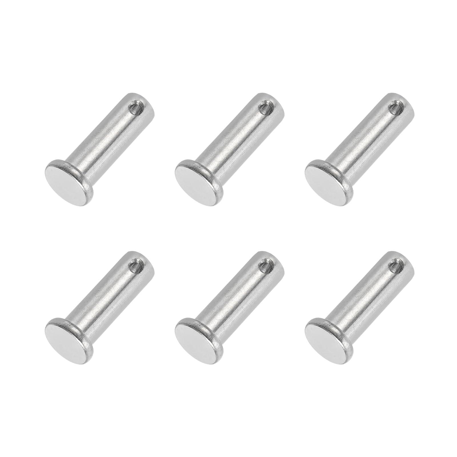 PATIKIL 10 x 30 Mm Single Hole Clevis Pins, 6 Pcs 304 Stainless Steel Flat Head Pin for Hitch Pin Lock Link Hinge Systems, Silver