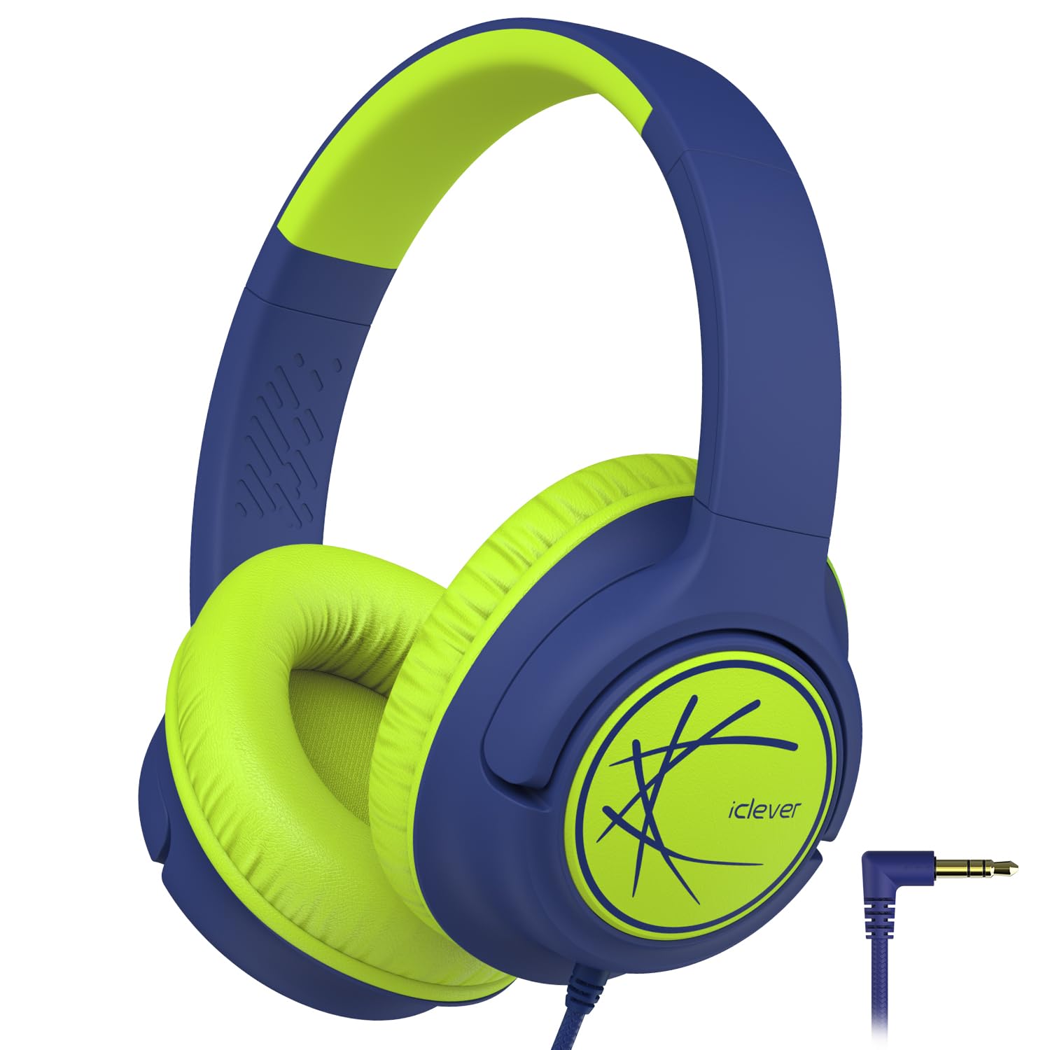 iClever Kids Headphones, Wired Headphones for Kids 85dBA Safe Volume Limit, Stereo Sound Foldable Adjustable Over Ear, 3.5mm Jack Boys Girls Childrens Headphone for School/Travel/Tablet/PC, Blue Green