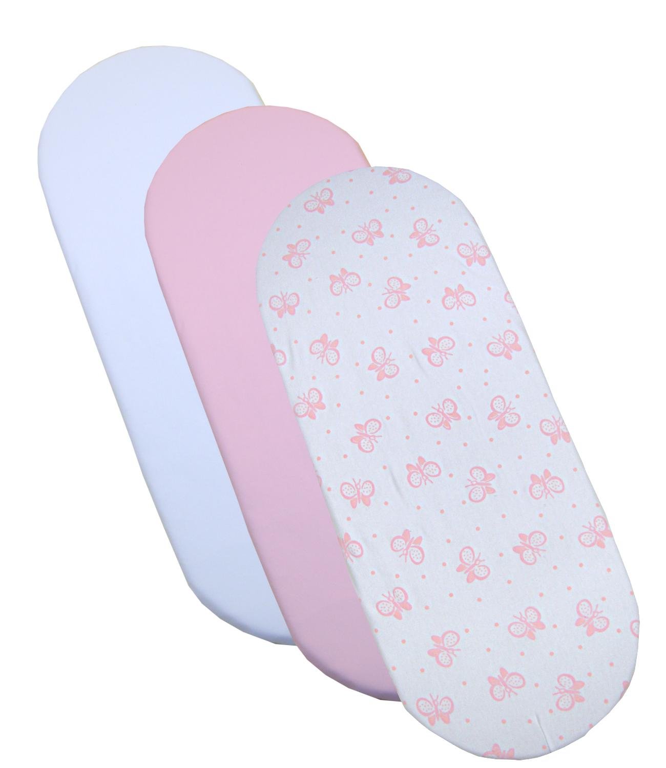 BabyPrem 3 Fitted Cotton Girls Moses Basket Sheets 73-76 x 28-30cm BUTTERFLY