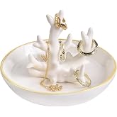 Potiera White Coral Jewelry Tray, Handmade Ceramic Coastal Decor, Decorative Ring Holder Trinket Dish for Earrings Necklaces Keys, Birthday Christmas Valentines Gifts for Women Friends Sister Mother