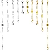 10pcs Magnetic Necklace Clasps, Double Clasp Extenders Adjustable Lobster Clasp Extension Chains for Bracelet Anklet Jewelry Making (Silver+Gold)