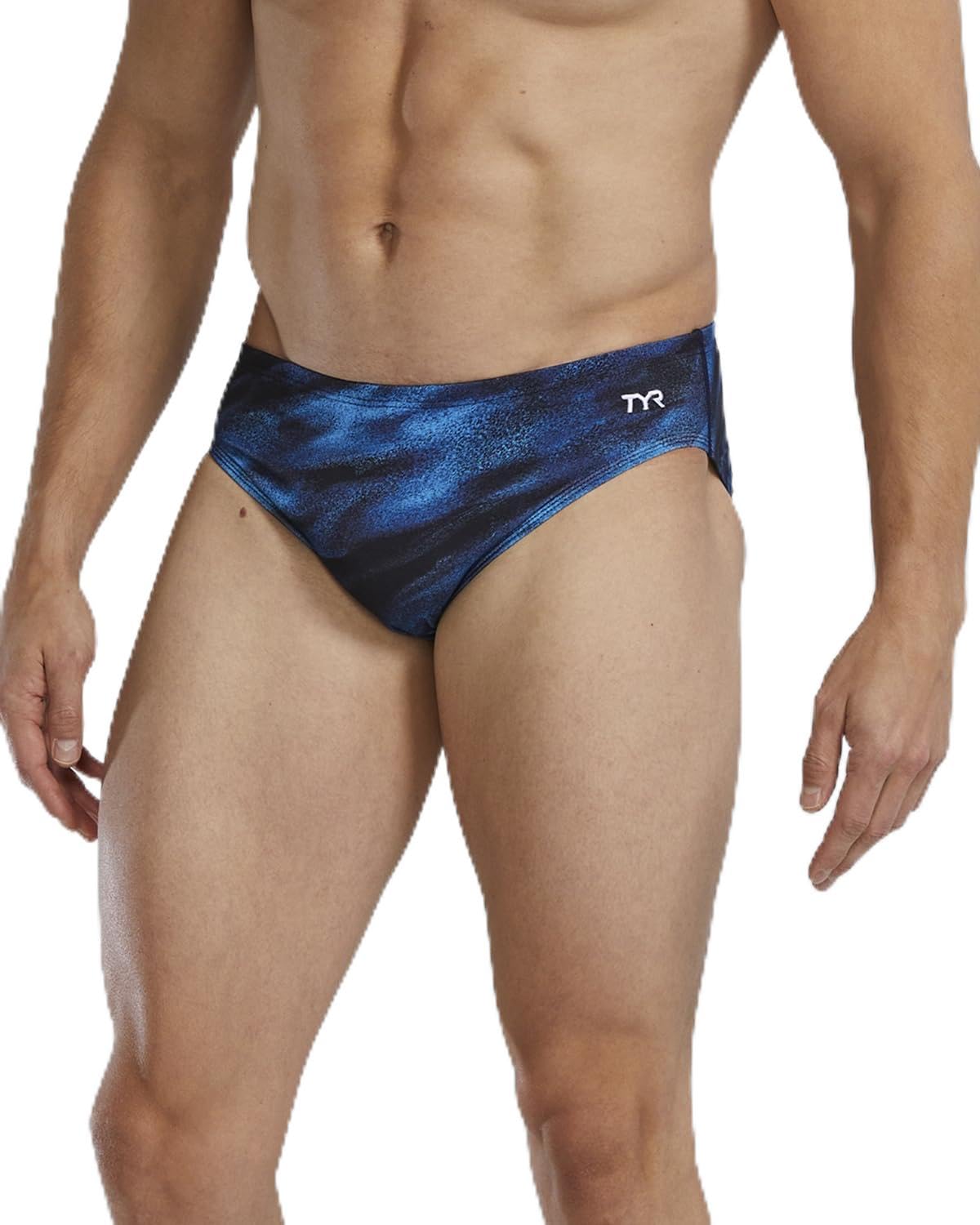 TYR Men’s Standard Durafast Elite Racer Brief Swimsuit, Blue/Soren, 36