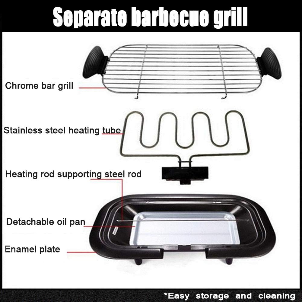 review Barbecue Grill Indoor Smokeless Griddle Electric, with Bracket, Adjustable Heat Control, Removable Grill And Water Tray, Extra Large Surface 62X32cm, Enamel 2000W