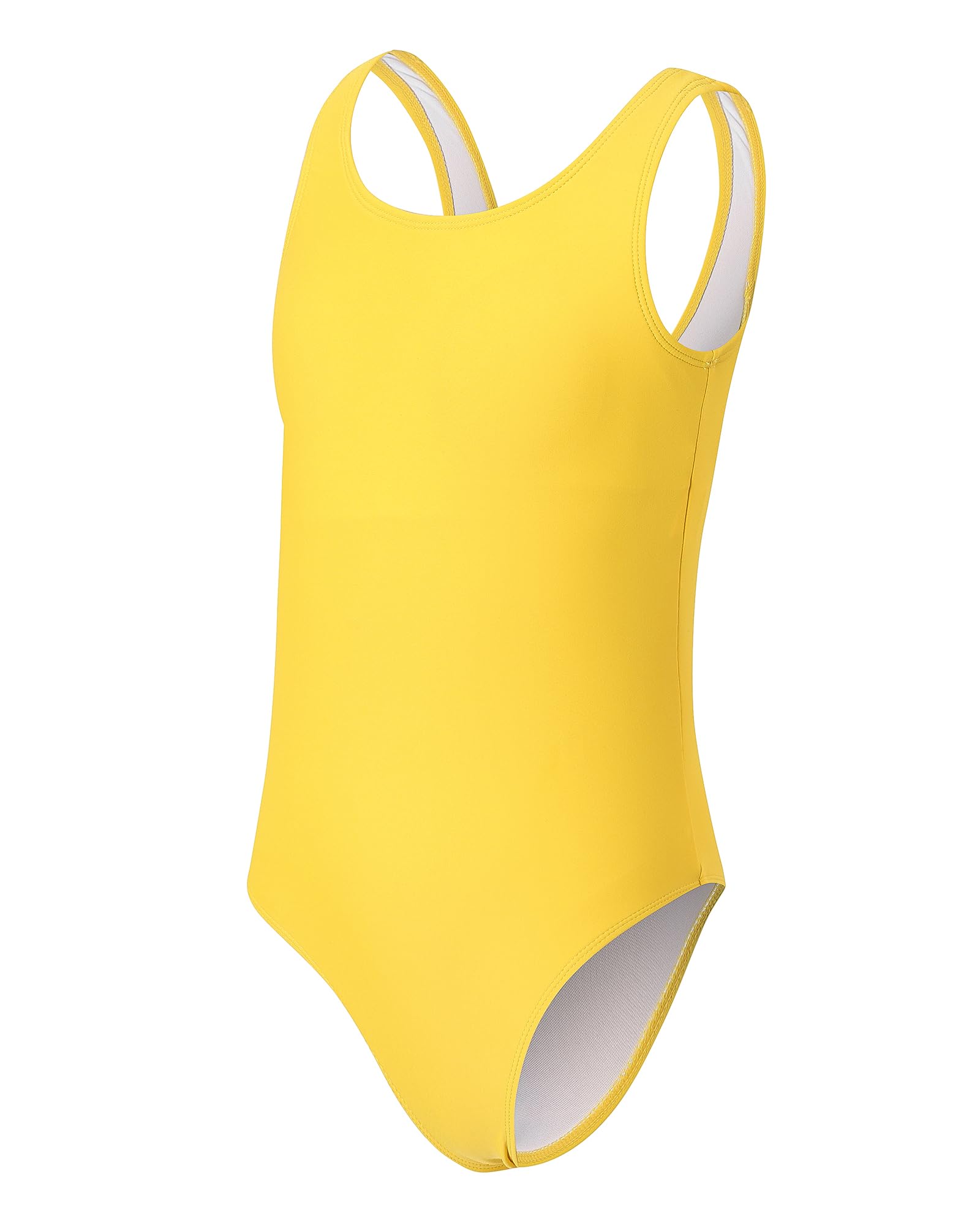 Photo 1 of Yizuoding Girls Swimsuits for Girl One Piece Swimsuit Solid Color Girls' Swimwear Cute Girl Bathing Suit Quick Dry Beach Kids Swimsuit for Teens 10-12Y Yellow 005