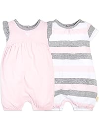 Burt's Bees Baby Girls Rompers, Set of 2 Bubbles, One Piece Jumpsuits, 100% Organic Cotton,