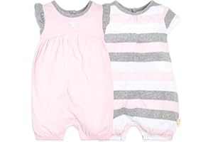 Burt's Bees Baby baby-girls Rompers, Set of 2 Bubbles, One Piece Jumpsuits, 100% Organic Cotton