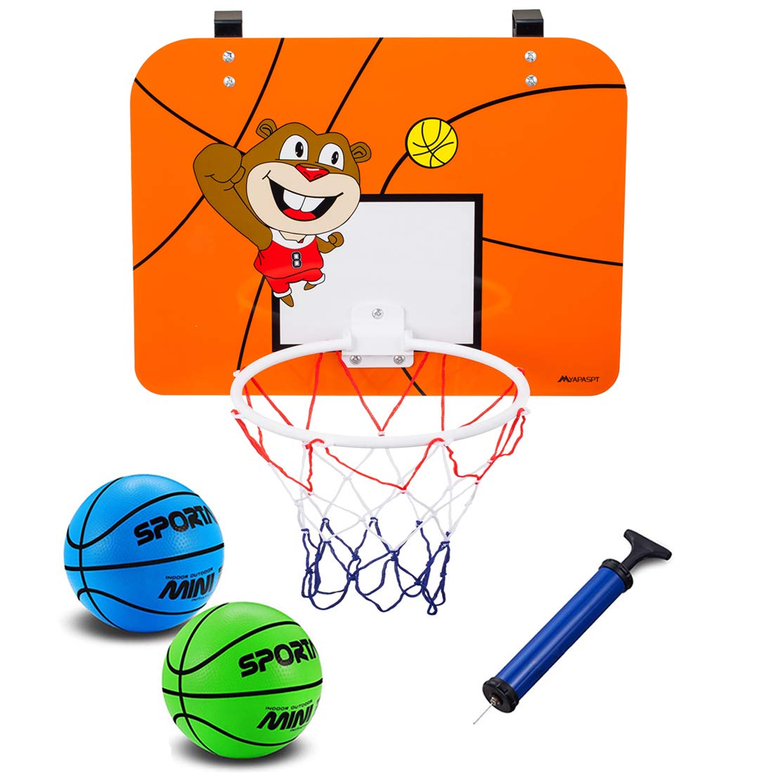 Mini Basketball Hoop Set With 16 x 12 Inch Shatter Resistant Backboard - Cute Bright Colors Kids Ball - Includes 2Pcs 6.5 Inch Basketballs & Pump - Fun Play Basketball System For Children Or Adult