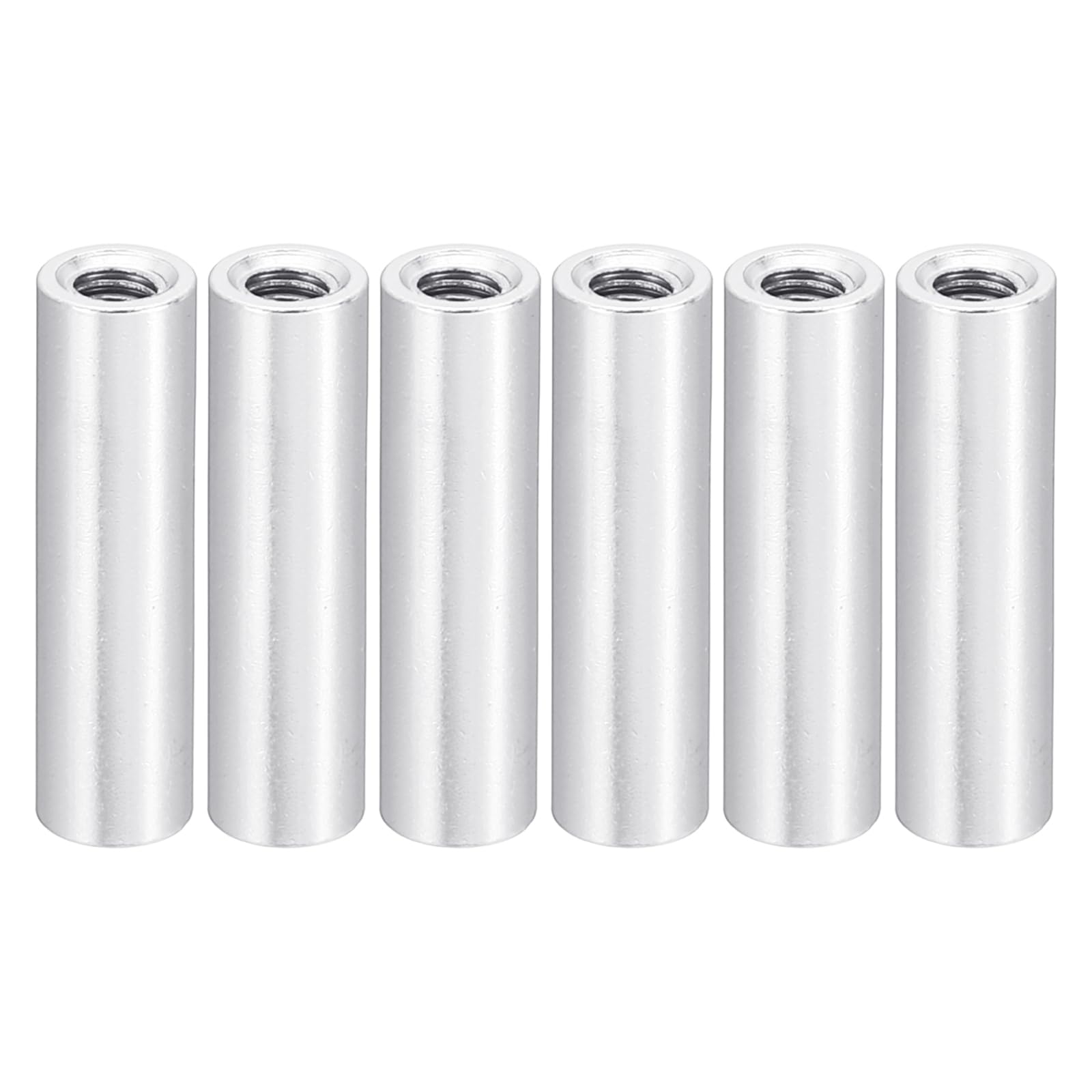 PATIKIL 6pcs M3 Metal Threaded Standoff Spacer Nuts, Round Aluminum Spacers Female Coupling Screws, 1/8" ID x 3/16" OD, Metallic Silvery 3x5x18mm