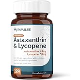 VitaPulse Astaxanthin 24mg with Lycopene 50mg Supplement, 100 Vegetarian Capsules, Non-GMO, Gluten Free
