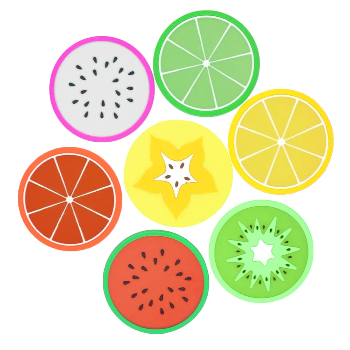SyiXute 14 Pcs Colorful Fruit Coaster,Creative Fruit Silicone Coaster,Non-Slip Insulation Drinks Coasters for Hot or Cold Drinks Coffee Tea Glass Cup