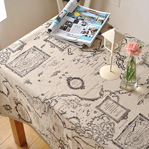 Map Printed Lace Table Cloth for Round&amp;Rectangular&amp;Oval Table(55x70.7In)