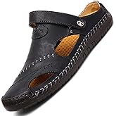 NANXIN&LOVE Mens Casual Leather Sandals Summer Beach Slipper Mens Comfort Outdoor Shoes Fashion Lightweight Trail Water Sandal Adjustable （Two Ways）
