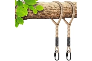SELEWARE Hammock Straps, 12ft Tree Swing Rope for Hammock Chair Hanging Kit, Extension Rope with Carabiner for Indoor Outdoor Playground Tree Swings Camping Hammock Accessories (Beige, 2 Pack)